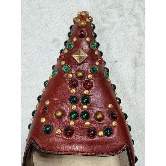 Vtg Giuseppe Zanotti Vicini Jeweled Red Leather Slingback Heels Italy 7B Medium - Picture 15 of 16